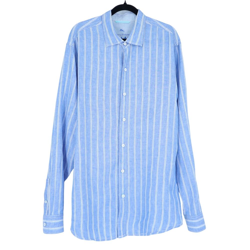 TOMMY BAHAMA Linen Boyfriend Beach Shirt Victoria Blue Long Sleeve Women's LT